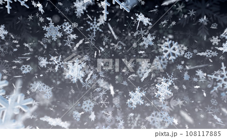 雪の結晶 雪 冬 結晶 氷 パーティクル 吹雪 キラキラ 粒子 3D イラスト 背景 バック 108117885