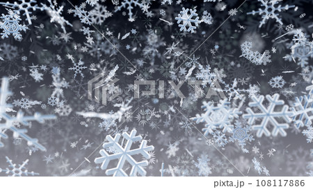 雪の結晶 雪 冬 結晶 氷 パーティクル 吹雪 キラキラ 粒子 3D イラスト 背景 バック 108117886