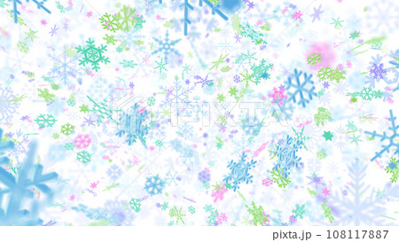 雪の結晶 雪 冬 結晶 氷 パーティクル 吹雪 キラキラ 粒子 3D イラスト 背景 バック 108117887