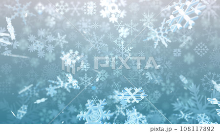 雪の結晶 雪 冬 結晶 氷 パーティクル 吹雪 キラキラ 粒子 3D イラスト 背景 バック 108117892