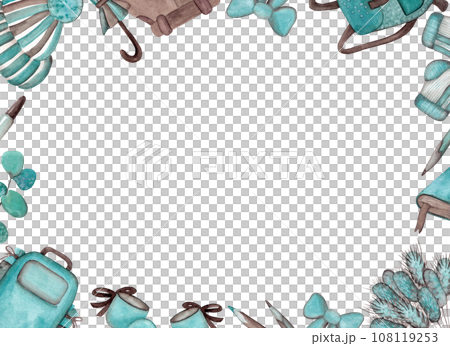 Clothes and accessories this fall are in mint brown tones: shorts, hat, umbrella and shoes. Rectangular watercolor frame for your design Clothes and accessories this fall are in mint brown tones: shorts, hat, umbrella and shoes. Rectangular watercolor frame for your design 108119253