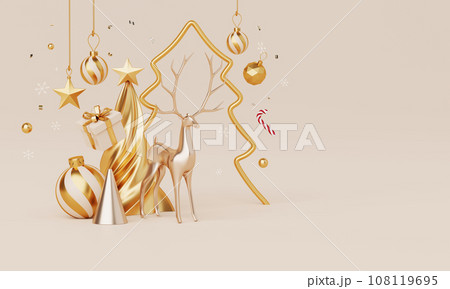 Christmas backgrounds with podium stage platform in minimal New year event theme. Merry Christmas scene for product display mock up banner. Empty stand pedestal decor in Xmas winter scene. 3D render. 108119695