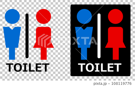 男子トイレと女性用メイク室の案内を表示する看板イラスト 108119776