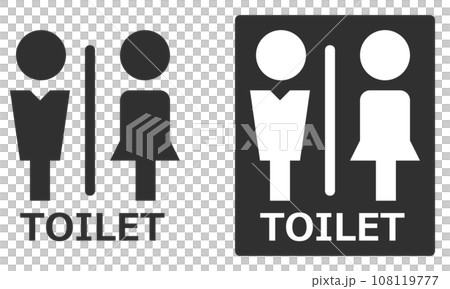男子トイレと女性用メイク室の案内を表示する看板イラスト 男子トイレと女性用メイク室の案内を表示する看板イラスト 108119777