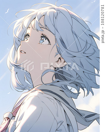 澄み渡る大空と女子高生（AI生成画像） 108120781