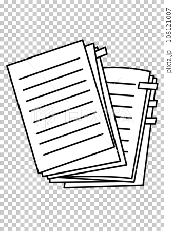 仕事や勉強などの付箋がついた書類が乱雑に積まれたイラスト素材 108121007
