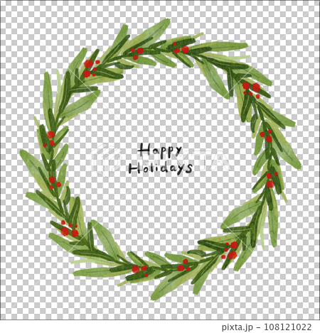 Simple and basic green Christmas wreath with watercolor touch 108121022