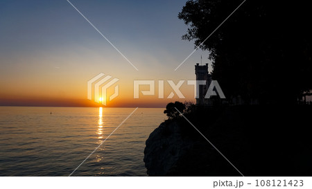 Miramare Castle Garden on a sunset at Trieste, Italy 108121423
