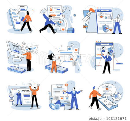 Registration online. Vector illustration. The registration online concept underscores importance efficient digital sign-ups Online registration and data management are integral parts cyberspace Registration online. Vector illustration. The registration online concept underscores importance efficient digital sign-ups Online registration and data management are integral parts cyberspace 108121671