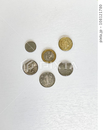 A set of coins on white background. High quality photo 108121780
