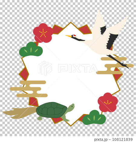 Crane turtle decoration, festive frame, vector 108121839