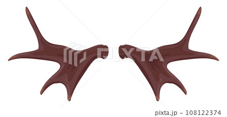 Cartoon animal horns. Moose or deer horns, wild mammal antlers, hunting trophy isolated flat vector illustration 108122374