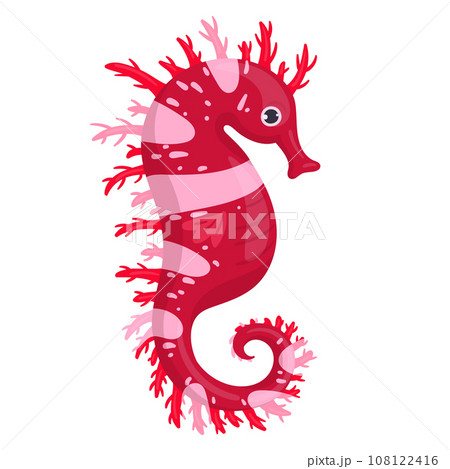 Cartoon sea dragon. Underwater seahorse, ocean fauna animal flat vector illustration. Tropical fauna seahorse Cartoon sea dragon. Underwater seahorse, ocean fauna animal flat vector illustration. Tropical fauna seahorse 108122416