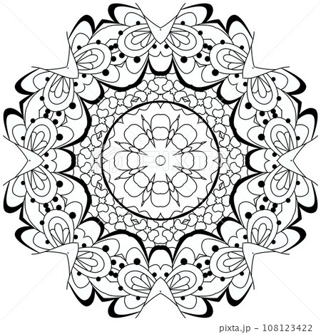 Hand drawn zentangle mandala for coloring page. 108123422
