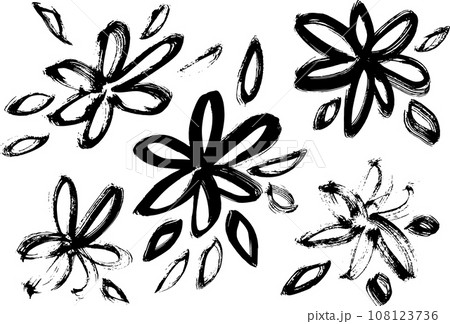 Grunge Dry Brush Vector Flowers Set. 108123736