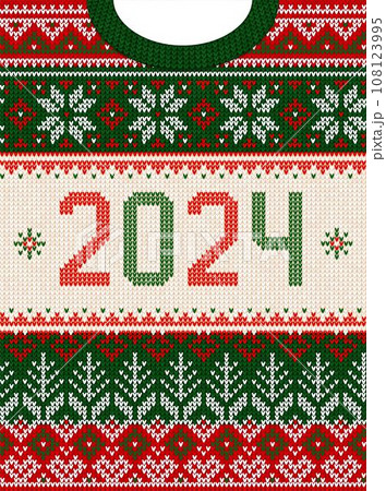 Ugly Sweater Christmas Party cards. Knitted pattern. Scandinavian style deers Ugly Sweater Christmas Party cards. Knitted pattern. Scandinavian style deers 108123995