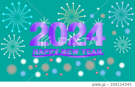 New Year's Eve 2024 Countdown Celebration and Party Concept with Fireworks, Champagne, and Festive Fun. Holiday greeting card, background, banner, card, poster design. 108124345
