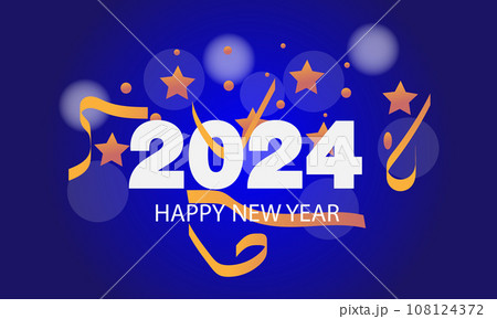 New Year's Eve 2024 Countdown Celebration and Party Concept with Fireworks, Champagne, and Festive Fun. Holiday greeting card, background, banner, card, poster design. 108124372