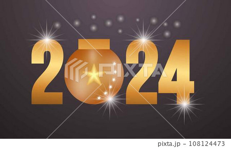 Happy New Year 2024 Celebration Festive Concept with Fireworks, Party Hats, and Christmas ball. background, banner, card, celebration poster, party invitation or calendar. 108124473