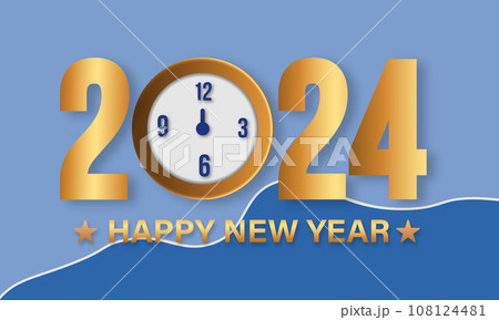 Happy New Year 2024 Celebration Festive Concept with Fireworks, Party Hats, and Christmas ball. background, banner, card, celebration poster, party invitation or calendar. 108124481