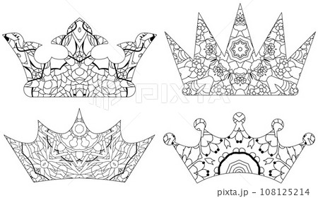 Set of Zentangle stylized crowns for coloring. Hand Drawn lace vector illustration 108125214