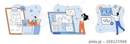 Data analysis. Vector illustration. Data driven solutions provide businesses with actionable insights to drive growth Statistics play vital role in data analysis, providing quantitative measures 108125998