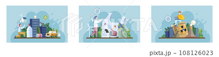 Waste pollution. Vector illustration. Environmental conservation is key to combating plastic pollution and preserving marine life Climate change and waste pollution are interconnected issues require Waste pollution. Vector illustration. Environmental conservation is key to combating plastic pollution and preserving marine life Climate change and waste pollution are interconnected issues require 108126023
