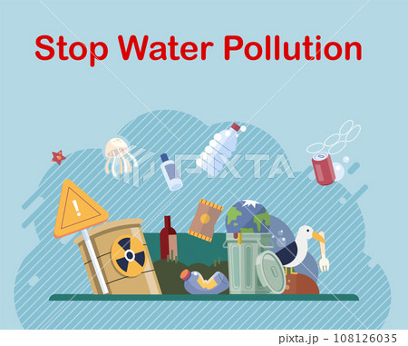 Water pollution. Vector illustration. The water pollution metaphor highlights widespread and invisible nature water contamination Nature provides us with valuable resources and services 108126035