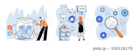 Data analysis. Vector illustration. Technology advancements have revolutionized data analysis, enabling faster and more accurate insights Profit analysis helps businesses evaluate their financial 108126270