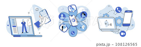 Online communication. Vector illustration. Cooperation and collaboration are essential in online communities to foster unity Online communication promotes togetherness by connecting individuals Online communication. Vector illustration. Cooperation and collaboration are essential in online communities to foster unity Online communication promotes togetherness by connecting individuals 108126565
