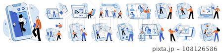 Video conference. Vector illustration. The video conference concept promotes inclusivity and accessibility Contacting international partners through video conferences expands business opportunities Video conference. Vector illustration. The video conference concept promotes inclusivity and accessibility Contacting international partners through video conferences expands business opportunities 108126586