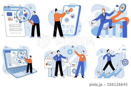 Business objectives. Vector illustration. Effective planning is essential for implementation business strategies Investment in technology and resources drives business growth Investing in research 108126645