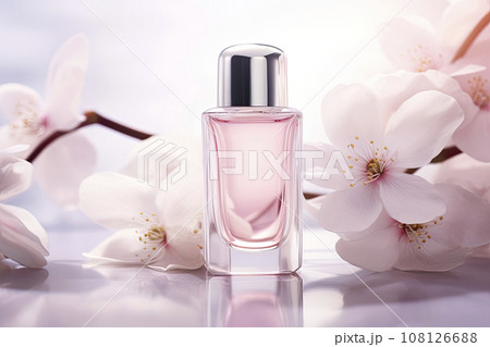 Bottle of lotion on cube. Trendy self-care procedures of the year. 108126688
