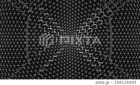 Geometric grid background with 80s styled mesh. Cyberpunk abstract background with retro computer grid. 108126895