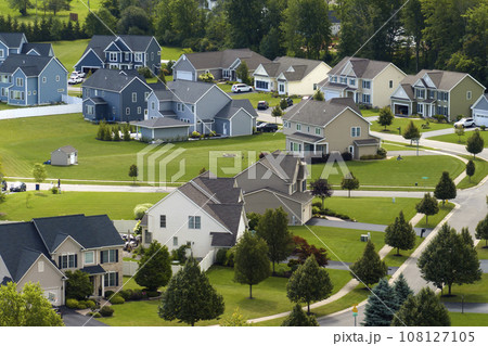 Spacious new single family homes in upstate New York residential area. Real estate development in american suburbs 108127105