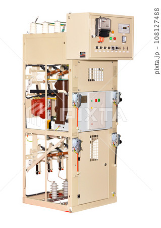 Unit for relay protection and automation devices for high-voltage electrical equipment. Isolated on white background. 108127488