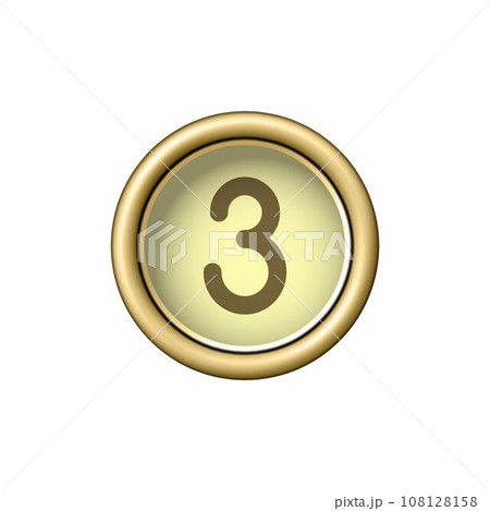 Number 3. Vintage golden typewriter button THREE isolated on white background 108128158