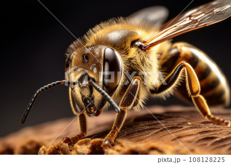 Honey bee with details of the honeycomb structure. Generative AI 108128225