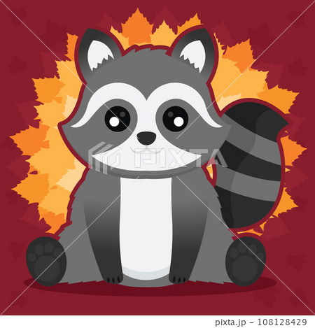 Isolated cute raccoon autumn animal character Vector 108128429