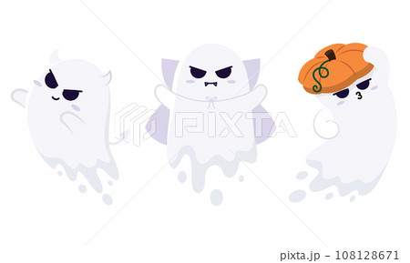 Set of cute halloween ghost characters Vector 108128671