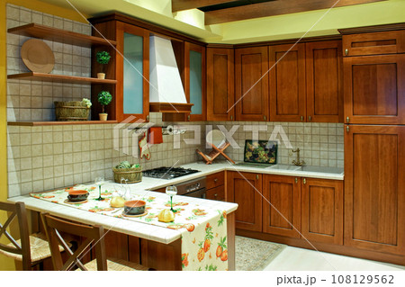 Country kitchen brown 108129562