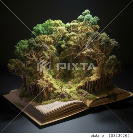 3d book forest. Generative Ai Illustration. High quality illustration 108130263