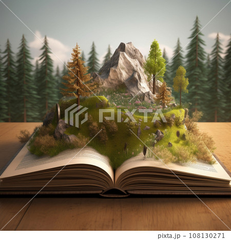 3d book forest. Generative Ai Illustration. High quality illustration 108130271