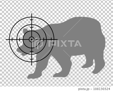 Illustration of aiming a dangerous animal bear's vital points and exterminating it with a hunting gun Illustration of aiming a dangerous animal bear's vital points and exterminating it with a hunting gun 108130324