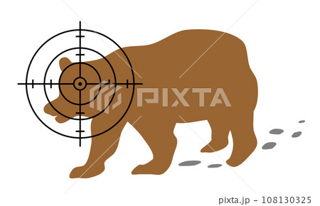 危険動物の熊の急所を狙い猟銃で駆除するイラスト 108130325