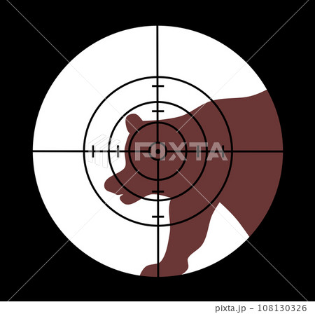 危険動物の熊の急所を狙い猟銃で駆除するイラスト 108130326
