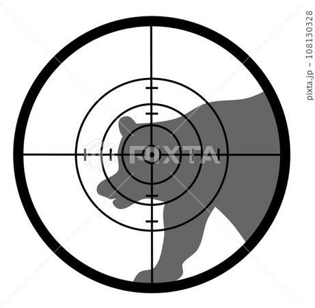 危険動物の熊の急所を狙い猟銃で駆除するイラスト 108130328