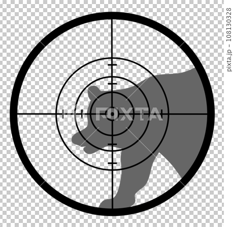 危険動物の熊の急所を狙い猟銃で駆除するイラスト 108130328