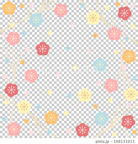 パステルカラーの可愛い梅の花と枝の和風イラストのカード アスペクト比1:1バージョン パステルカラーの可愛い梅の花と枝の和風イラストのカード アスペクト比1:1バージョン 108131013
