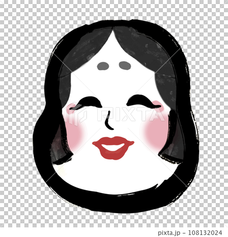 【節分素材】和風の筆描きのおたふくの顔 【節分素材】和風の筆描きのおたふくの顔 108132024